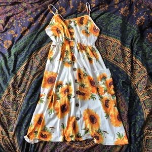 Button Up Sunflower Midi Dress